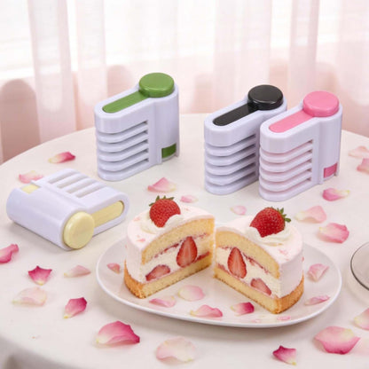 uxcell 4 Pcs Cake Leveler Slicer, DIY Cake Slicer, 5 Layers Bread Leveler, Light Pink