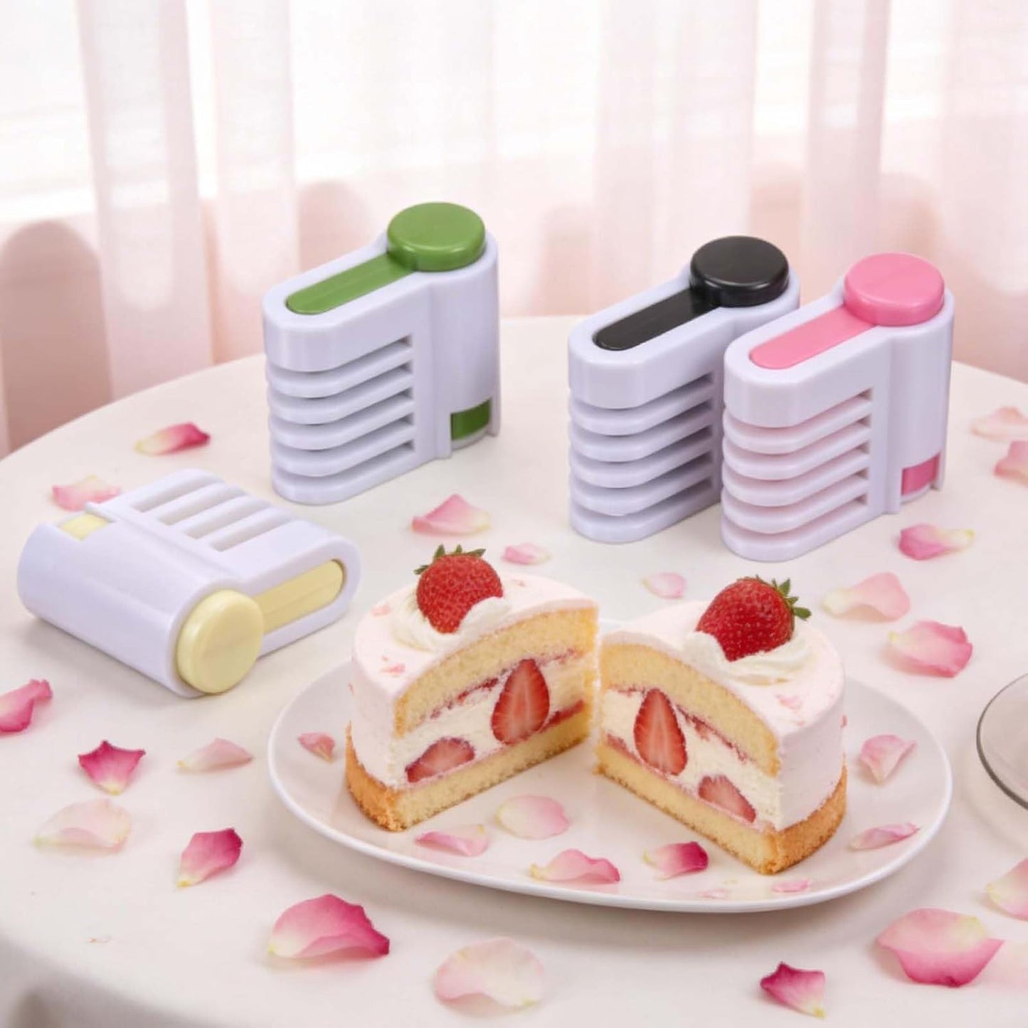 uxcell 2 Pcs Cake Leveler Slicer, DIY Cake Slicer 5 Layers, Light Pink/Light Green