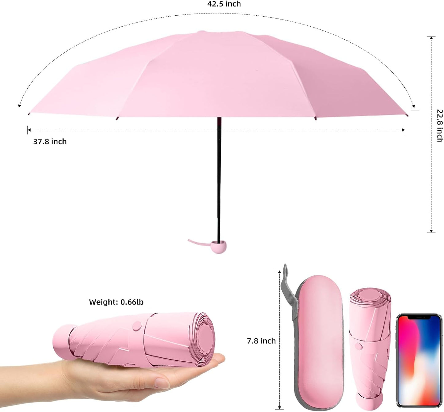 Mini Folding Umbrella, Small Pocket Compact Umbrella for Purse Wallet, UV Sun Rain Travel Umbrellas for Backpack, Portable Folding Umbrellas for Women