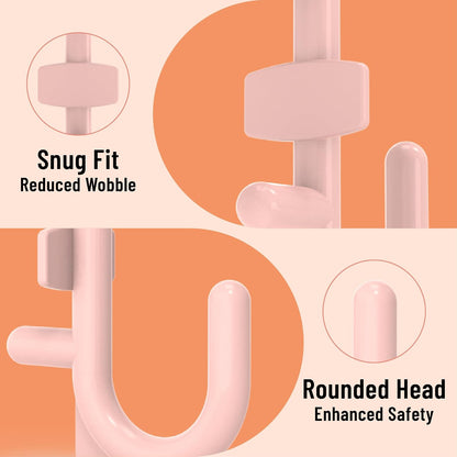 HUHOLE 100PC Pink J Shape Plastic Pegboard Hooks for 1/4 Inch Pegboards | Snap In Hooks with 15 lb Capacity for Jewelry, Crafts, Keys, Cables, Tools, Garage Organization and Retail