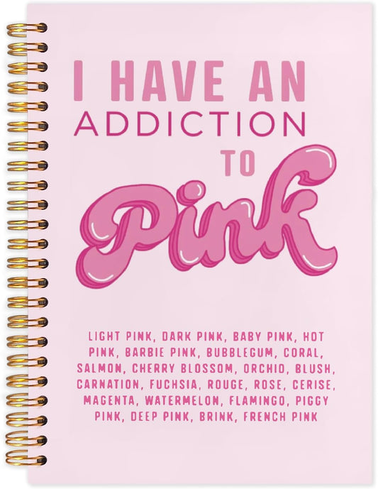 SNNDER Girly Pink Notebook, Preppy Cute Journal, Girly Office Supplies, Aesthetic Notebook Journal for Women, I Have an Addiction to Pink Hardcover Spiral Notebooks 5.5x8.3 Inch