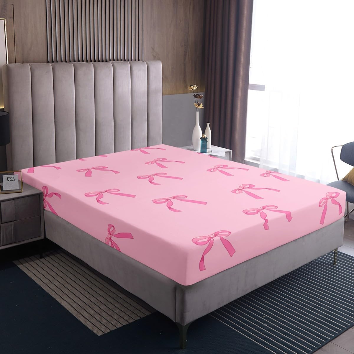 Erosebridal Girls Bow Sheet Set Cute Bowknot Bed Sheets Set for Girls Women Dreamy Princess Twin Size Sheets,Preppy Pink Coquette Room Decor