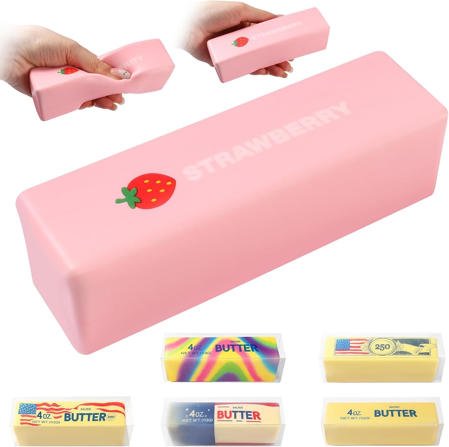 Butter Squishy Slow Rising Stress Relief Toy - New Realistic Butter Stick Squeeze, Soft PU Foam Fidget for Anxiety & Sensory Relief, Cute Desk Decor for Kids, Office, School & Daily Use（1 Pack Pink ）