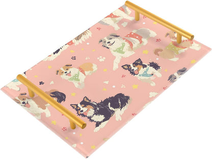 Pastel Peach Dogs Decorative Meal Trays with Handles Large Decorative Tray for Jewelry Perfume for Kitchens & Serving Guests