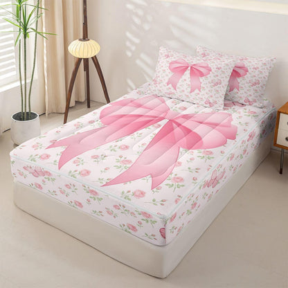 Feelyou Cute Bow Comforter Set Queen Size Zipper Bedding Set for Girls Boys Floral Butterfly Comforter with Fitted Sheet, Pillowcases Flower Pink Zipper Bedding Soft Breathable Bed in a Bag