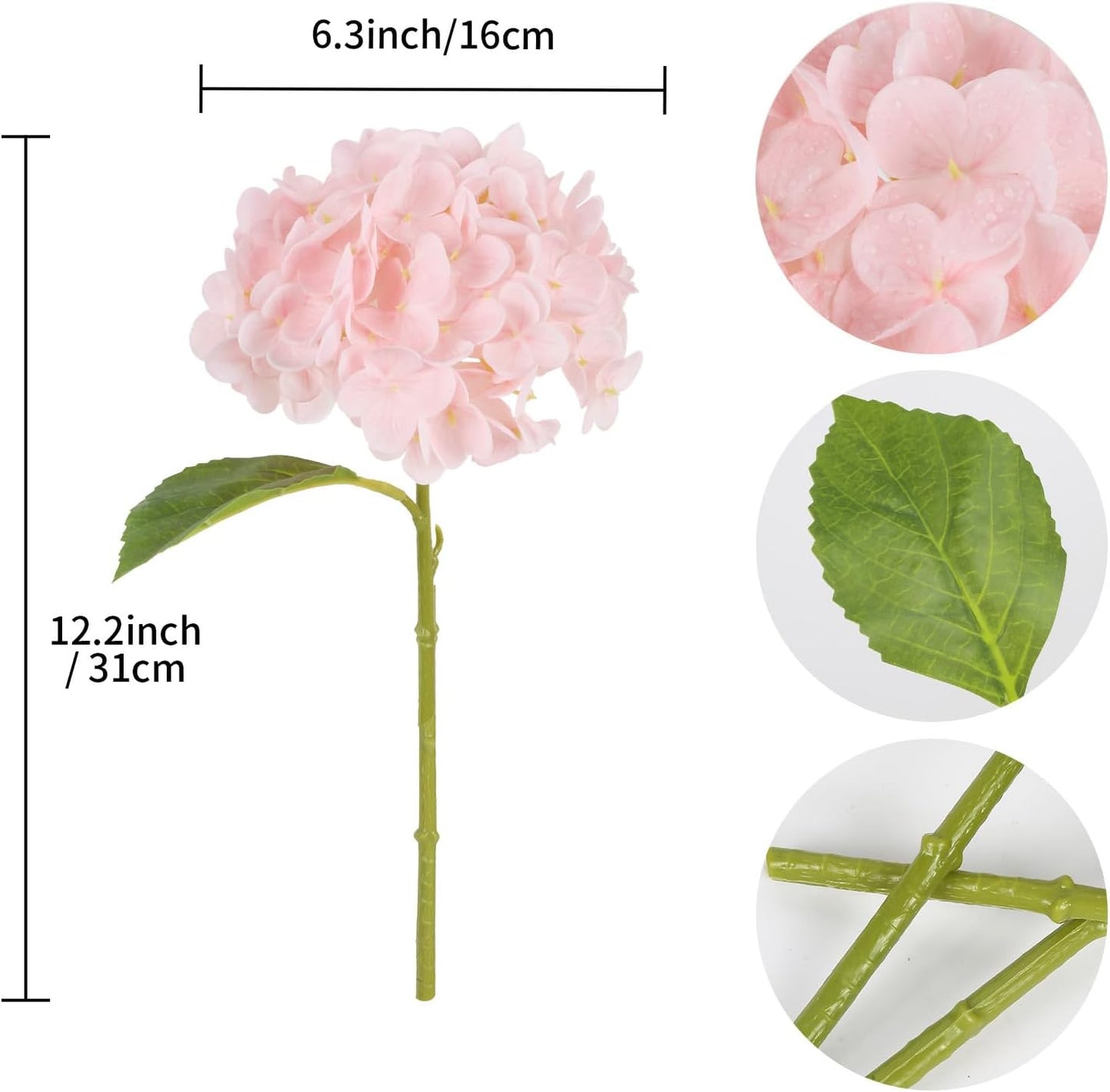 IPOPU 6PCS Real Touch Faux Hydrangea Artificial Flowers Light Pink Hydrangeas with Stems Lifelike Fake Hydrangeas for Home Table Wedding Baby Shower Party Floral Arrangements (Light Pink)