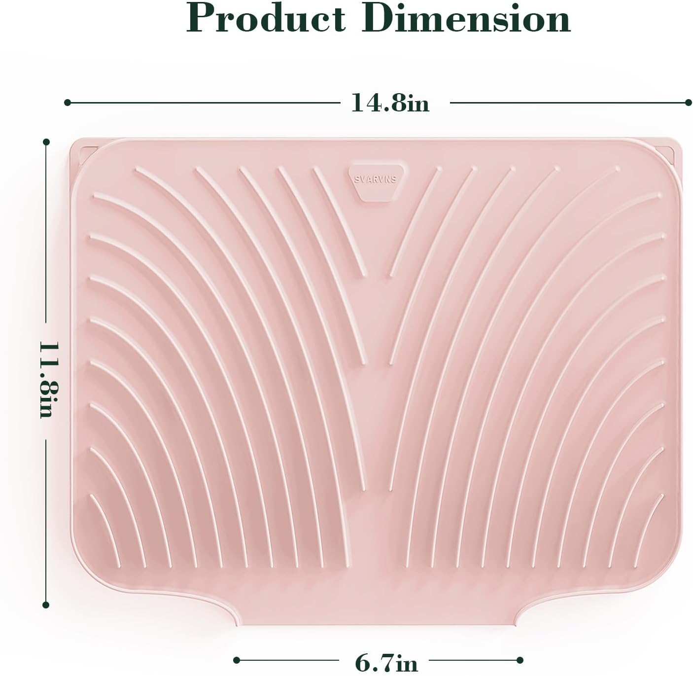 Silicone Dish Drying Mat for Kitchen Counter, Sloped Dish Drainer Mat with Drainage Ridges Grooves, Reliable Support, Non-Slip, Portable, Pink, 14.6" x 11.8"