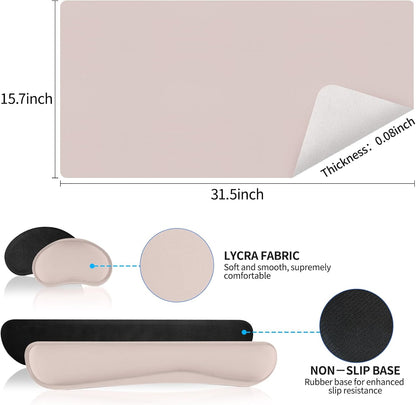 Mouse Pad and Keyboard Wrist Rest, Large Keyboard and Mouse Pad Set, Ergonomic Mousepad with Wrist Rest, Non-Slip Desk Mat Protector for Office, Home (31.5×15.7 Inches, Cream Pink)