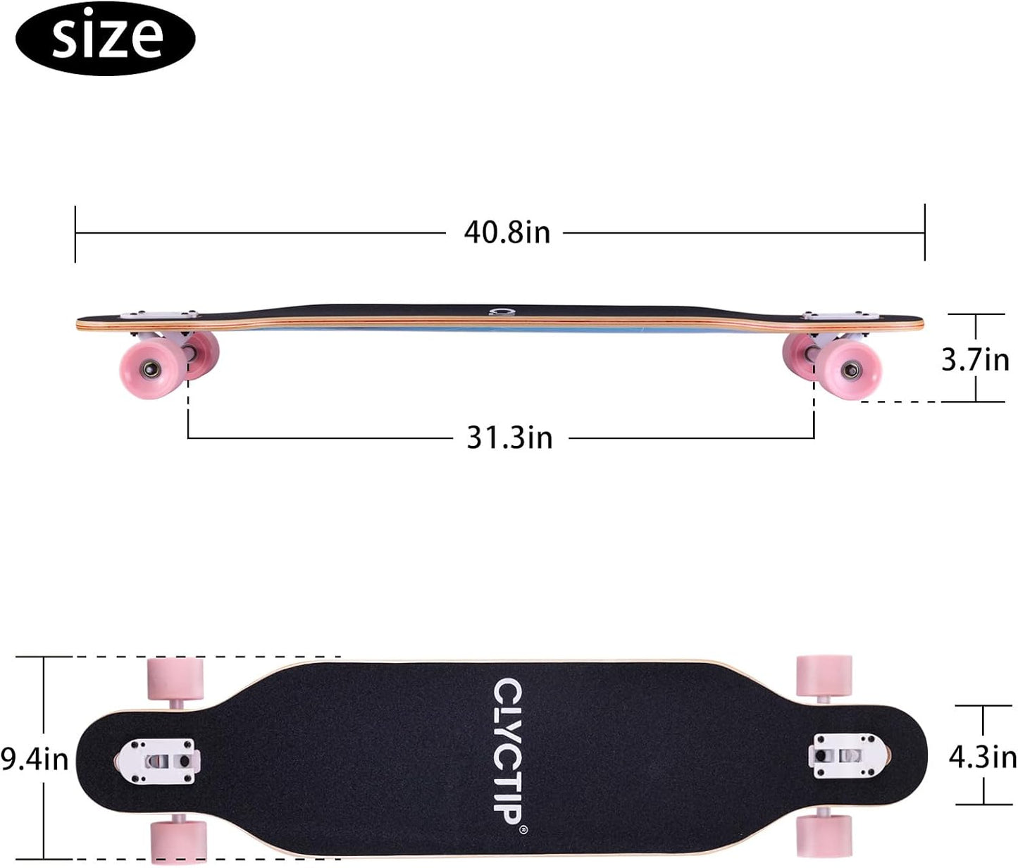 CLYCTIP 41 Inch Longboard Skateboard,9-Ply Maple,ABEC-11 Bearings,Complete Skateboard for Cruising, Carving, Downhill and Free-Style