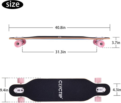 CLYCTIP 41 Inch Longboard Skateboard,9-Ply Maple,ABEC-11 Bearings,Complete Skateboard for Cruising, Carving, Downhill and Free-Style