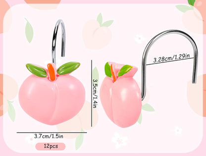 Whaline 12Pcs Peach Shower Curtain Hooks Decorative Shower Rod Rings Cute Fruit Resin Curtain Hanger Hooks for Summer Living Room Bedroom Bathroom Decor