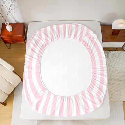 Manfei Striped Sheet Set for Kids Adults Boys Girls,Minimalist Vertical Stripes Fitted Sheet Sets Full 4 Pcs,Modern Style Pink White Fitted + Flat Sheet,2 Pillowcases