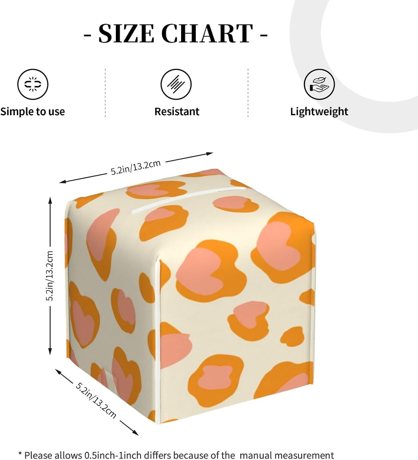 Peach Orange Spots Pink Leopard Pattern Tissue Box Cover Square Pu Leather Waterproof Tissue Box Holder for Car Bathroom Bedroom Office Tabletop Decor