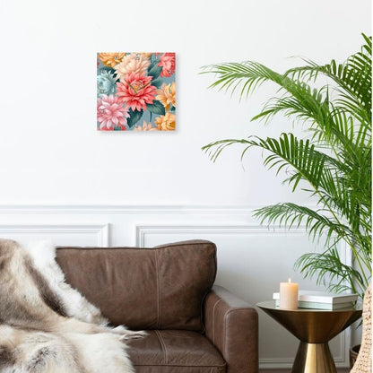 3dRose Wall Clock Silent - 15 inch - Pretty Coral, Pink, and Aqua Flower Background - Backgrounds - Anne Marie Baugh