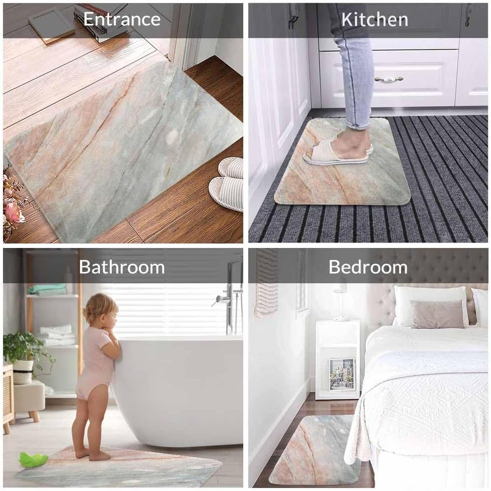 Marble Bath Mat for Bathroom Light Marble Texture Stone Rock Floor Grey Pink Bath Rugs Door Mat Non Slip Rubber Backed Bathroom Floor Mat for Bathtub Sink Shower 16"X24"