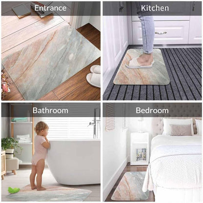 Marble Bath Mat for Bathroom Light Marble Texture Stone Rock Floor Grey Pink Bath Rugs Door Mat Non Slip Rubber Backed Bathroom Floor Mat for Bathtub Sink Shower 16"X24"