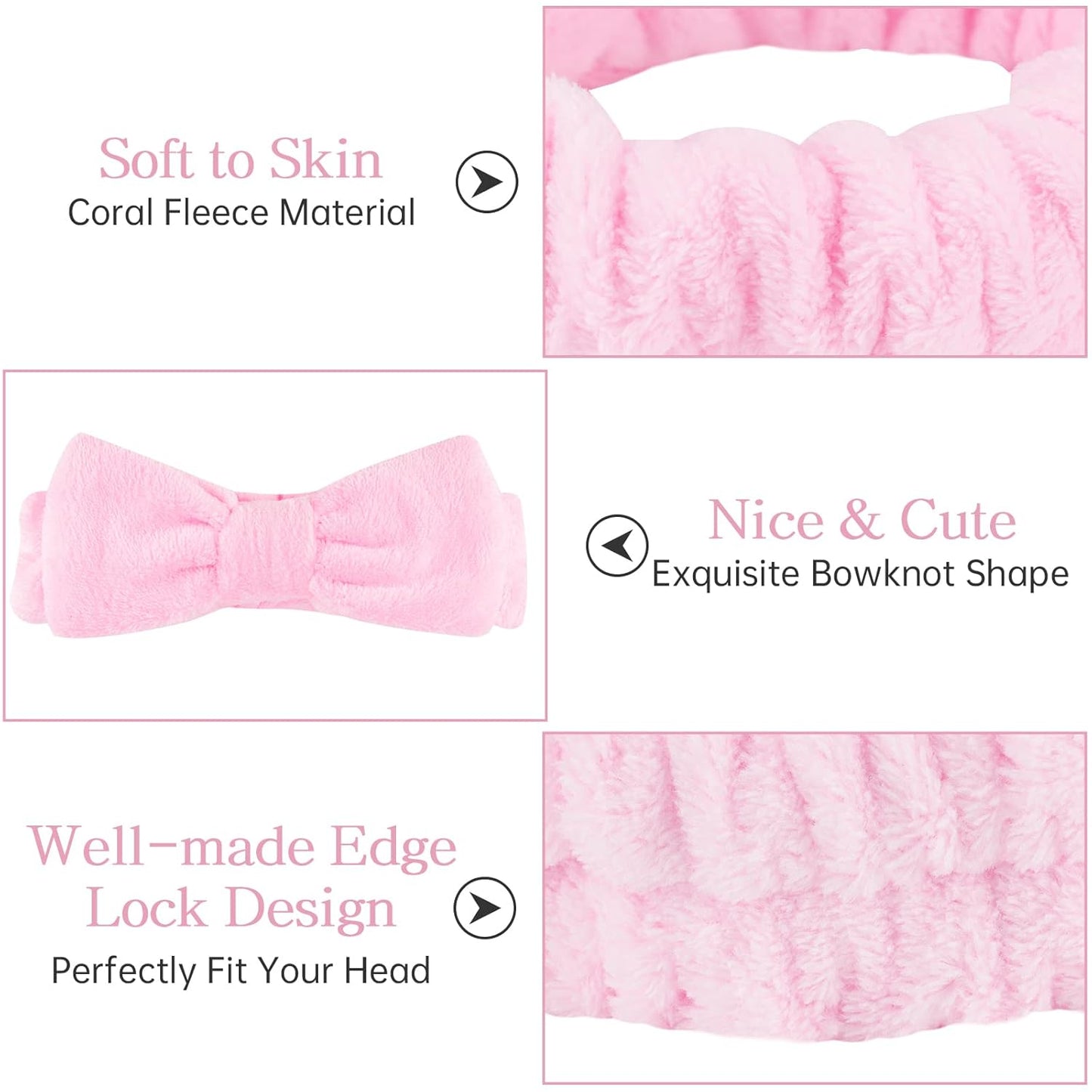 Casoty Pink 6 Pcs Spa Headband, Hair Band for Washing Face, Makeup Headband, Skincare Headbands, Soft Fleece Hairband for Face Washing Yoga