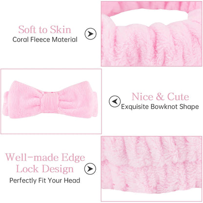 Casoty Pink 6 Pcs Spa Headband, Hair Band for Washing Face, Makeup Headband, Skincare Headbands, Soft Fleece Hairband for Face Washing Yoga