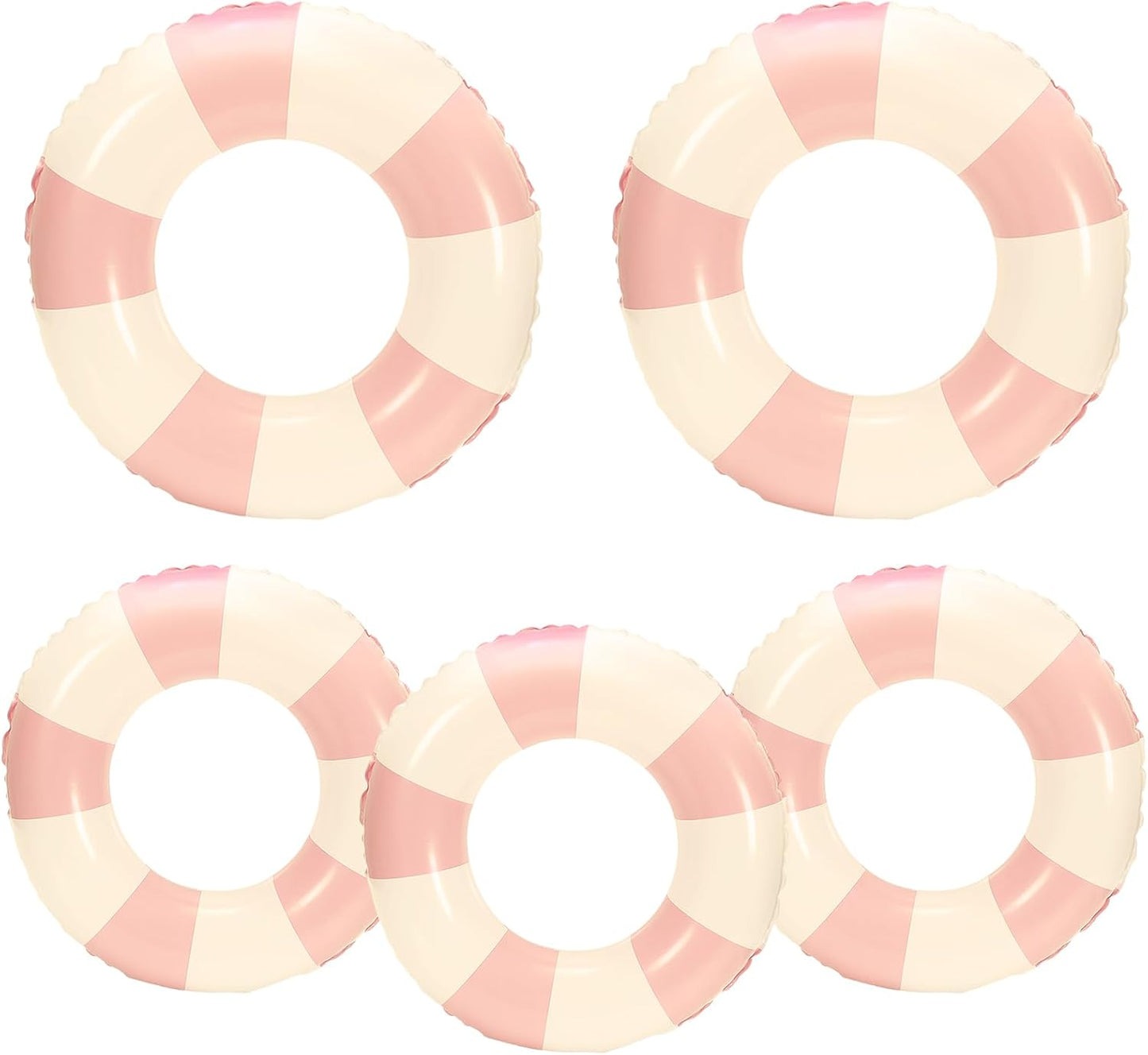 Whaline 5Pcs Inflatable Swimming Floats Classic Striped Swim Rings PVC Swim Pool Tube for Teens Summer Beach Bachelorette Party (Pink)