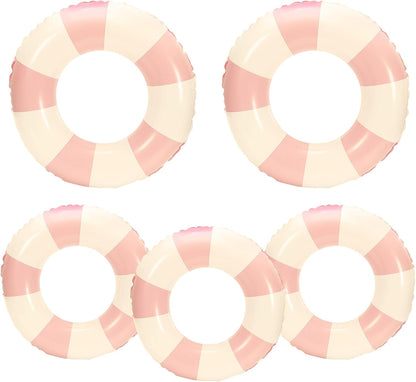Whaline 5Pcs Inflatable Swimming Floats Classic Striped Swim Rings PVC Swim Pool Tube for Teens Summer Beach Bachelorette Party (Pink)