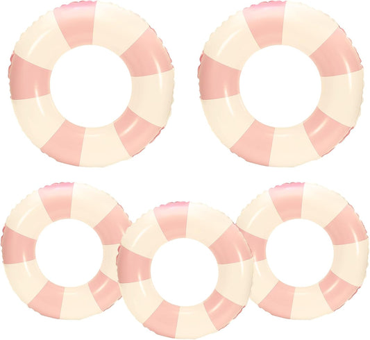 Whaline 5Pcs Inflatable Swimming Floats Classic Striped Swim Rings PVC Swim Pool Tube for Teens Summer Beach Bachelorette Party (Pink)