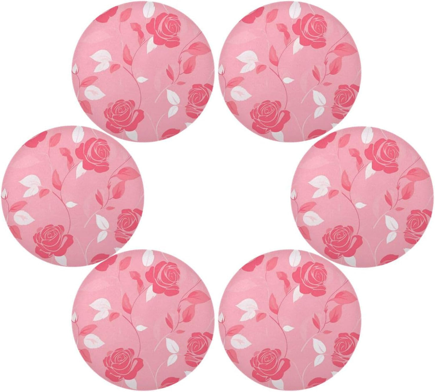 Floral Pattern Rose Peach Round placemats Outdoor Reversible placemats Dinner Plate mat Waterproof placemats Dinner mats Set of 6 15.4x15.4in