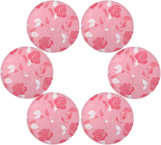 Floral Pattern Rose Peach Round placemats Outdoor Reversible placemats Dinner Plate mat Waterproof placemats Dinner mats Set of 6 15.4x15.4in