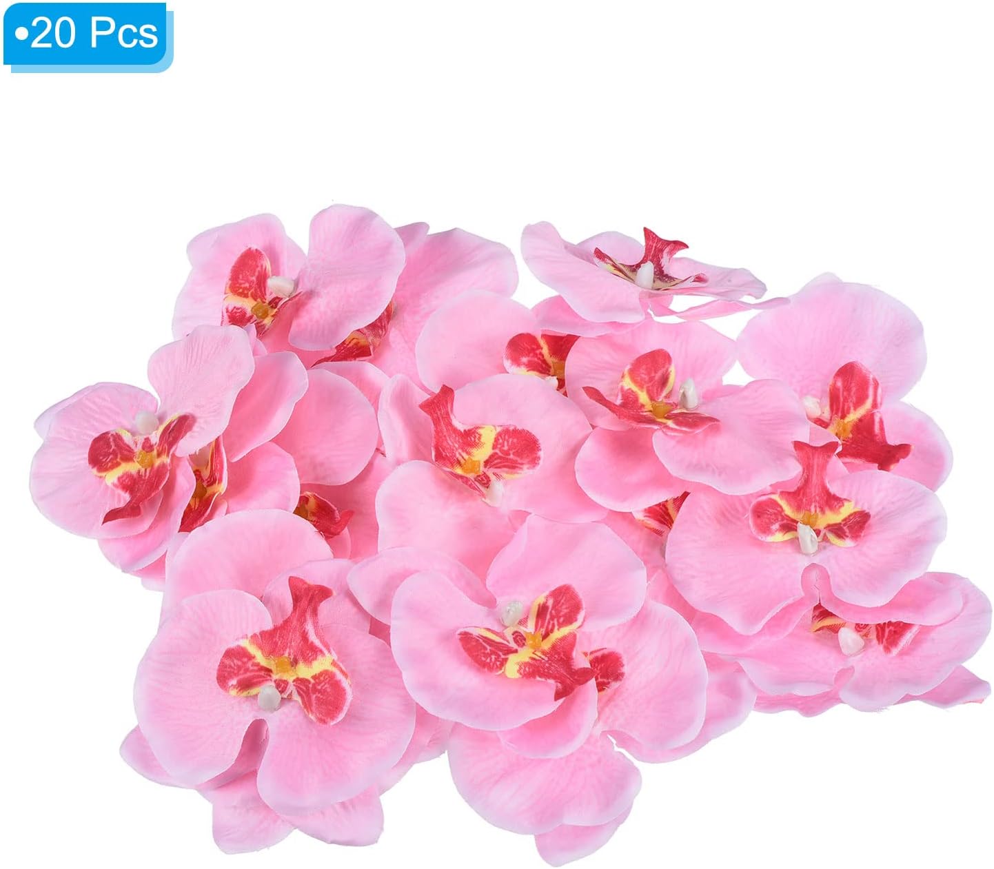 PATIKIL 3.5" Artificial Orchid Flower Heads, 20 Pack Silk Phalaenopsis Fake Butterfly Orchid Heads for Wedding Floral Bouquet Decor DIY Craft Making, Pink