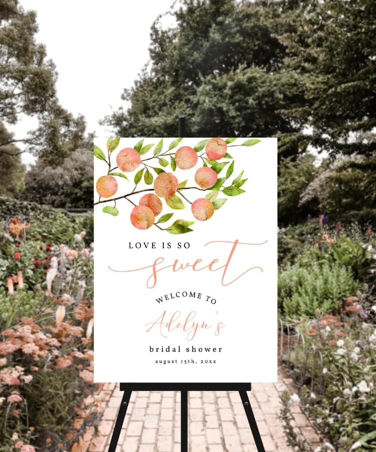 Personalized Peach Welcome Sign, Love Is So Sweet Bridal Shower Sign, Peach Bridal Shower Decor, Elegant Peach Themed Party Sign, Custom Bridal Shower Sign, Welcome Sign For Party, Custom Wedding Shower Sign