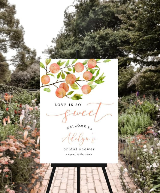 Personalized Peach Welcome Sign, Love Is So Sweet Bridal Shower Sign, Peach Bridal Shower Decor, Elegant Peach Themed Party Sign, Custom Bridal Shower Sign, Welcome Sign For Party, Custom Wedding Shower Sign