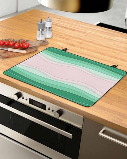 Stove Top Covers for Electric Stove, Green Stripes Induction Cooktop Cover Protector, Light Pink Ombre Simple Abstract Lines Range Mat for Glass Top Stove, Dish Drying Mat Kitchen Countertop, 28"x20"