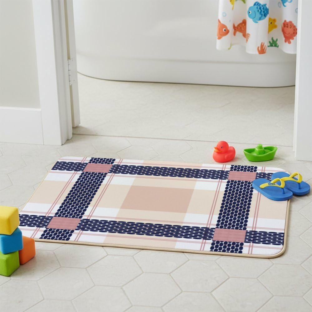 Bath Mat Pink Check Anti Slip Quick Drying Door Rugs Bath Rug for Bathroom Shower Kitchen 24 × 16 Inch Gift for Housewarming Friends Family