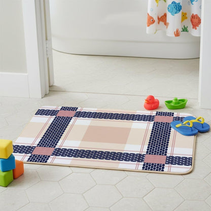 Bath Mat Pink Check Anti Slip Quick Drying Door Rugs Bath Rug for Bathroom Shower Kitchen 24 × 16 Inch Gift for Housewarming Friends Family