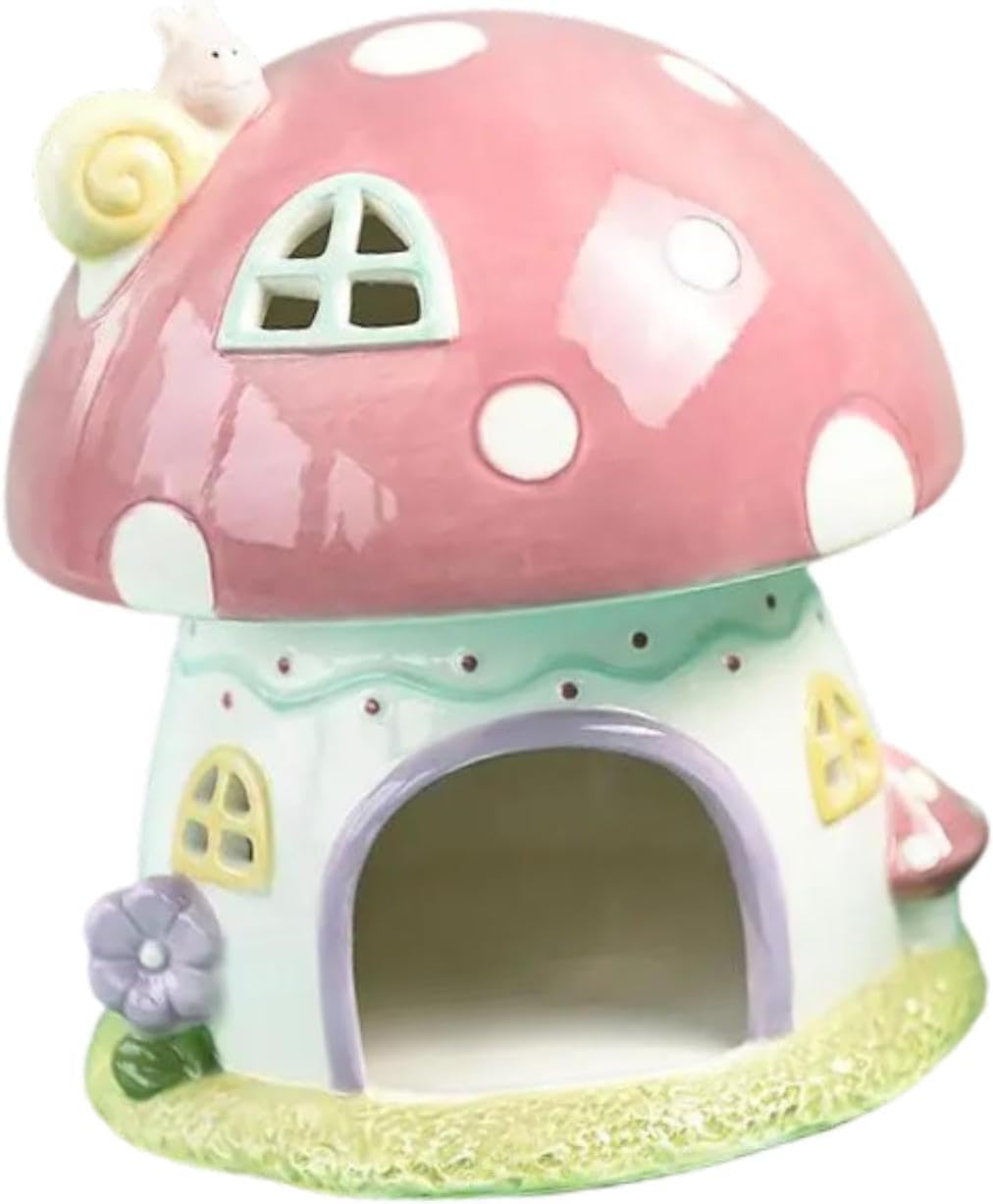 Ceramic Hamster Hideout, 6.3 x 6.3 x 7.2 in Cartoon Small Pet Sleeping House for Dwarf Hamsters, Hedgehogs and Chinchillas