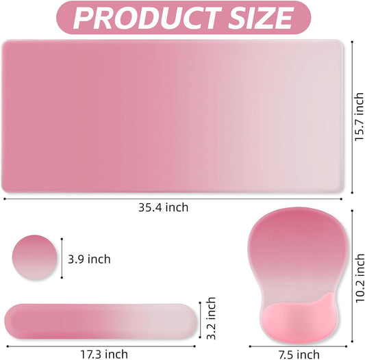Boutilon Mouse Pad Set,Desk Writing Pad with Wrist Rest, Ergonomic Wrist Support Mouse Pad, Keyboard Wrist Rest, Cup Coaster for Gaming Working Home Office (Rose Pink)
