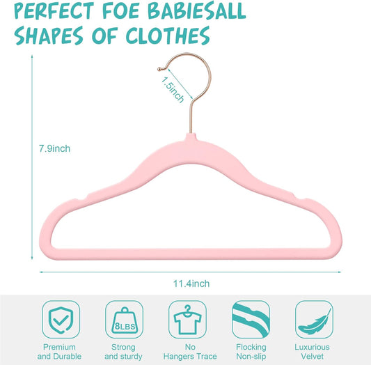 50 Pack Velvet Baby Hangers Non-Slip Clothes Hangers with Swivel Hooks, Space Saving Infant Toddler Closet Organizers, Ultra Thin Durable Child Hangers for Nursery, Kids, Children Wardrobe (11.8inch)