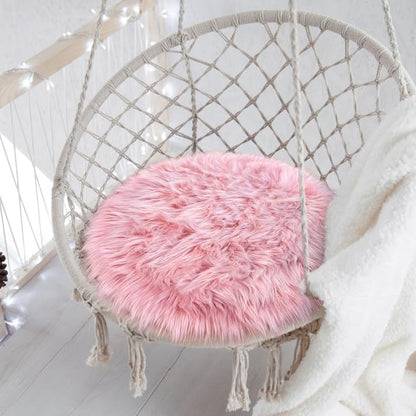 15.7 Inches Mini Pink Round Faux Fur Sheepskin Area Rug, Fluffy Small Circle Rugs Cushion for Chair, Furry Carpet for Nail Desk, Shaggy Circular Rug Plush Rug
