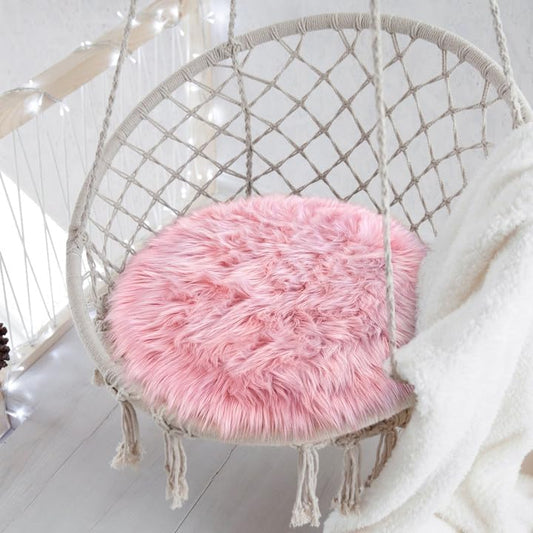 15.7 Inches Mini Pink Round Faux Fur Sheepskin Area Rug, Fluffy Small Circle Rugs Cushion for Chair, Furry Carpet for Nail Desk, Shaggy Circular Rug Plush Rug