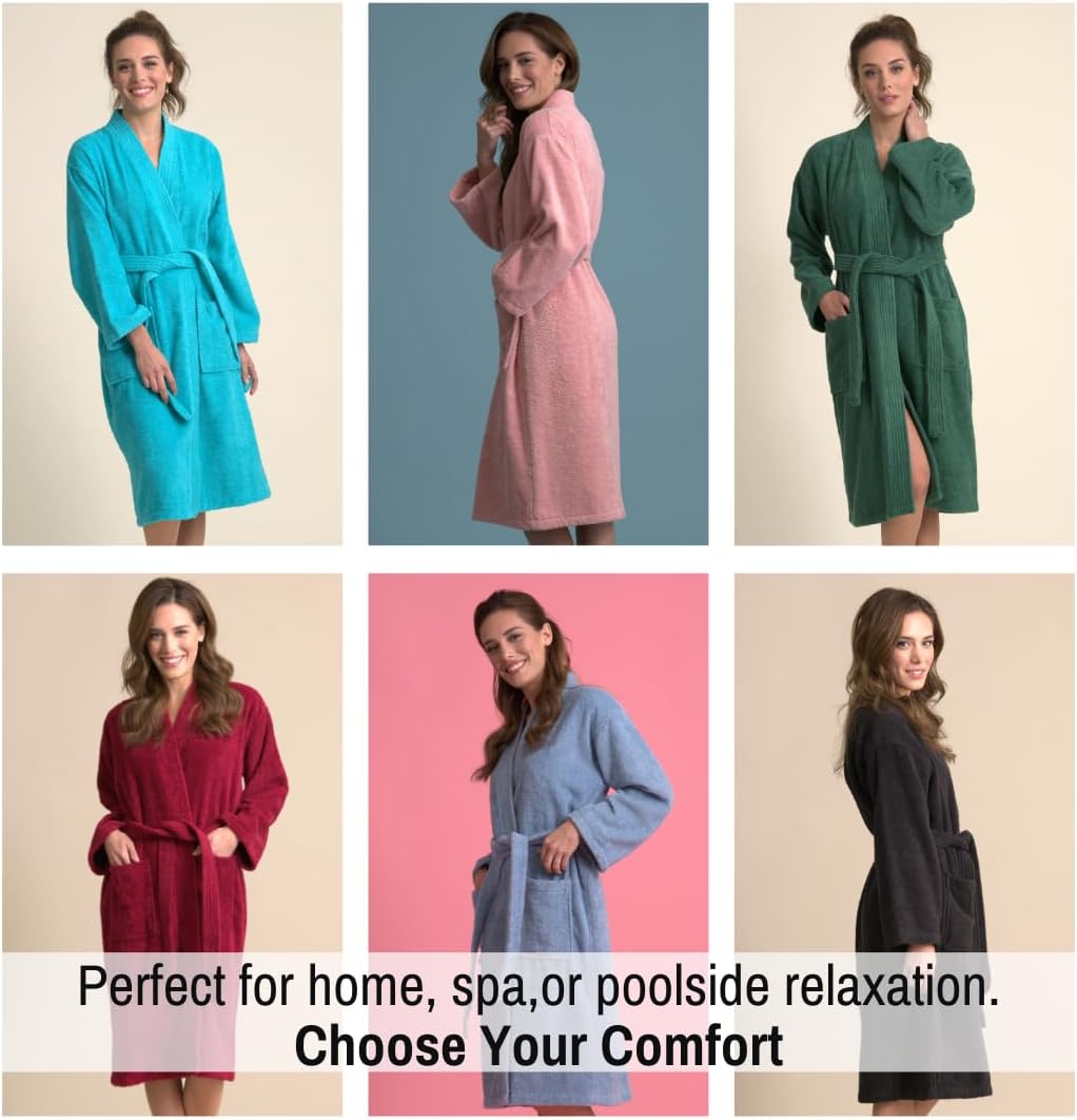 Women's Turkish Terry Kimono Style Bathrobe - 100% Cotton Robe for Women - Comfortable & Absorbent - Soft & Cozy Wear
