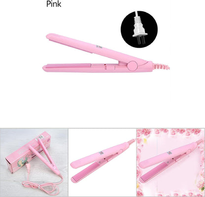 Hair Straightener, 25W PTC Two in One Tourmaline Ceramic Pink Straightener Mini Flat Iron with Red LED Lamp for Straightener and Curling(Pink, Us Plug)