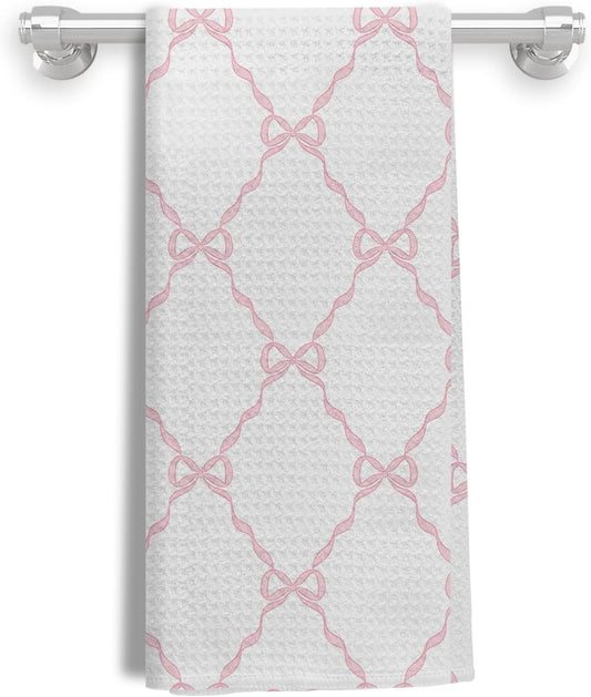 Light Pink Bow Coquette Kitchen & Bath Towels, 16x24 Inches