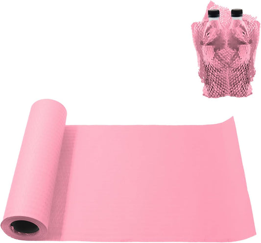 Honeycomb Cushioning Wrap Paper Roll,ULIFESTAR Honeycomb Kraft Packing Paper,Alternative To Bubble Wrap Roll,1PC Recyclable Honeycomb Packing Paper for Shipping Moving Pink, 25cm*20m/9.84"*65ft
