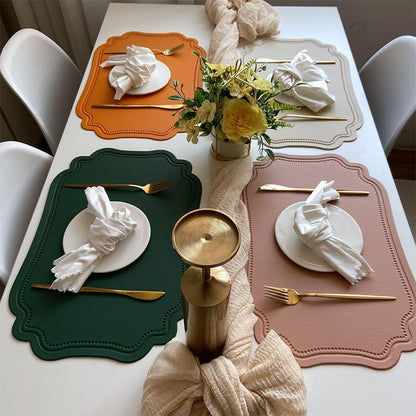 Leather Washable Placemats, Beige Thick Faux Leather Heat Resistant Rectangle Shape Table Mats,Waterproof Non-Slip Easy to Clean Place mat for Kitchen Coffee Dining Room Table Set of 6