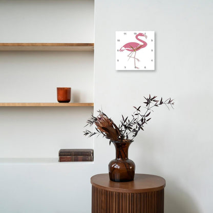 3dRose Wall Clock Silent - 13 inch - Coral Pink Flamingo - Vector Design - Flamingo