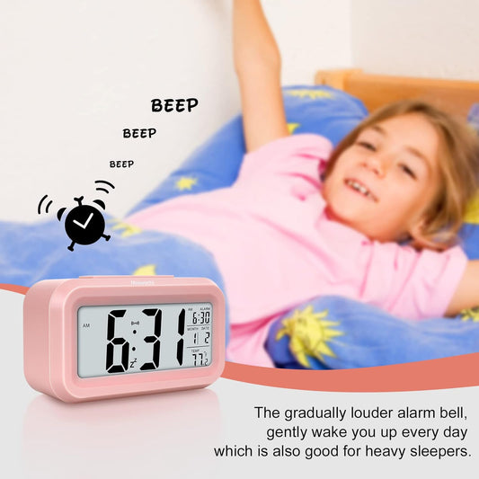 Miowachi Pink Digital Alarm Clock for Bedrooms Battery Operated,Snooze,Night Light Easy Setup Small Clock for Kids Kitchen Bathroom Office