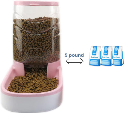 Automatic Cat Feeder Gravity Dog Feeder 1 Gallon Pet Feeder, Self-Dispensing Pet Feeder Bowl for Small and Medium Sized Pets Large Capacity (Pink)