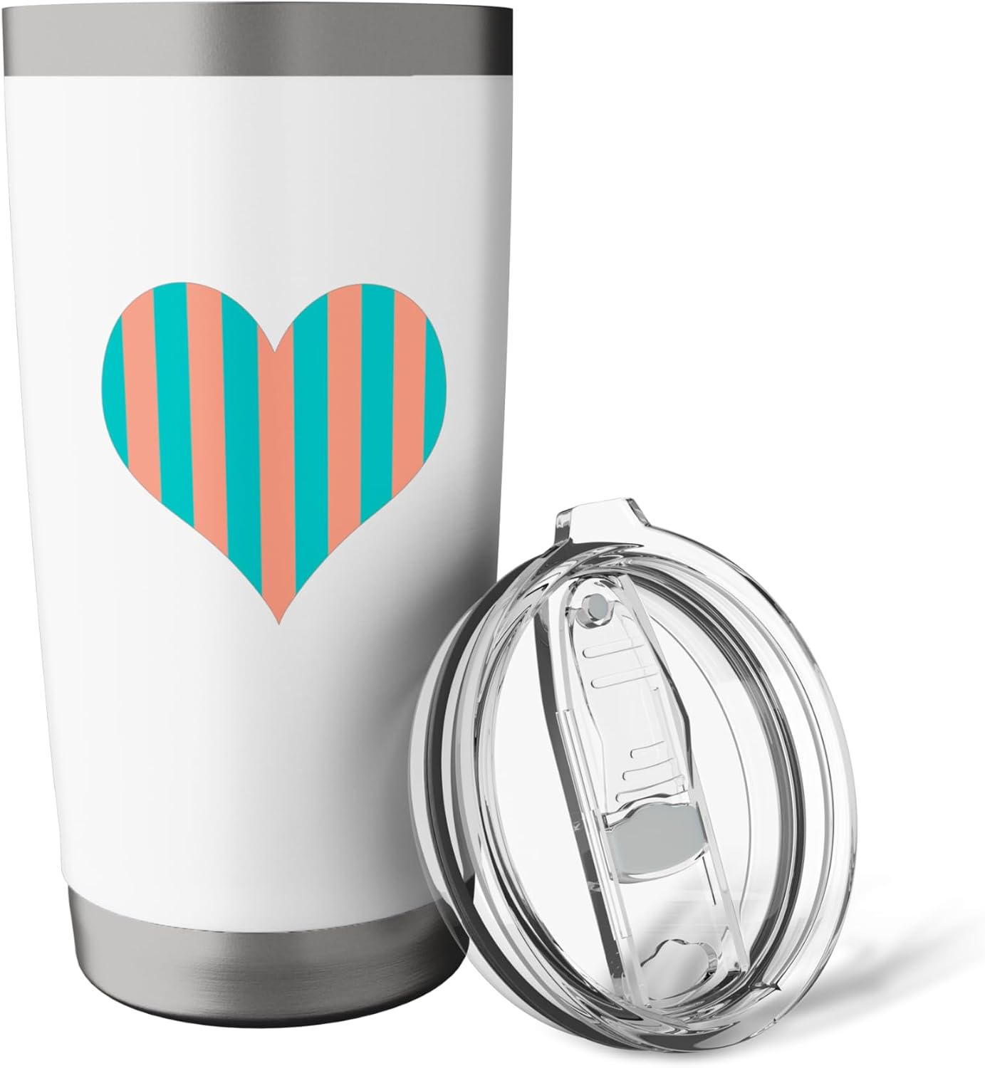 Cute Peach and Teal Vertical Stripes Pattern Minimalist Stainless Steel Insulated Tumbler
