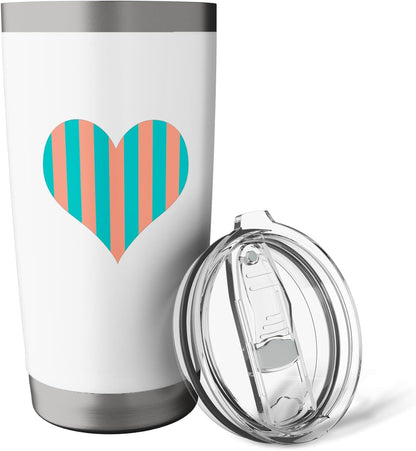 Cute Peach and Teal Vertical Stripes Pattern Minimalist Stainless Steel Insulated Tumbler