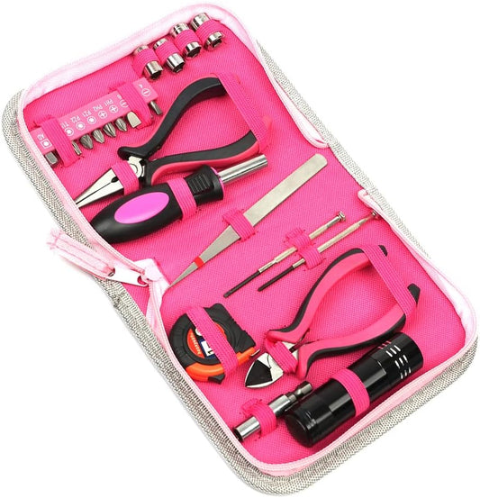 23 Pcs Ladies Pink Tool Kit, Screwdriver Household Tool, Pink Multi-function Repairing Tool Kit, Plier Screw Tape Measure Tool