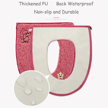 Toilet Seat Warmer Cover & Toilet Lid Cover Pink Fuzzy Toilet Seat Covers for Bathroom with Zipper Handle Plush Thicker Washable